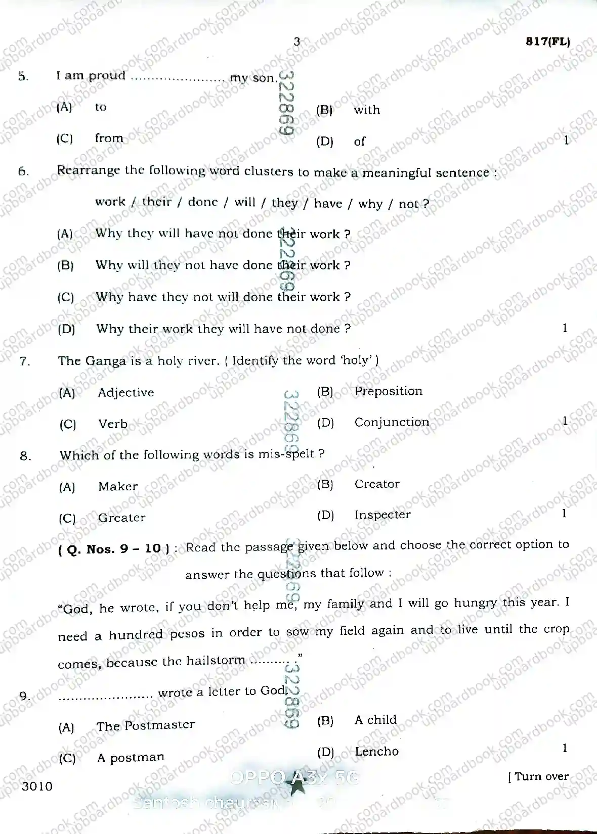UP Board Class 10th English-817(FL)-2026 Previous Year Question Paper Image 3