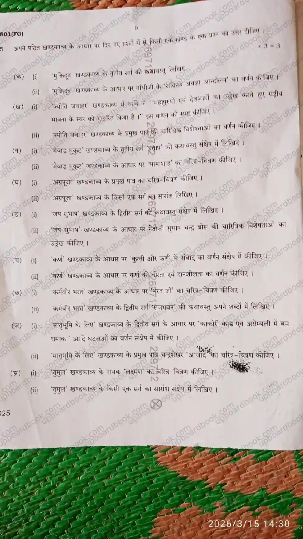 UP Board Class 10th Hindi-801 FG-2026 Previous Year Question Paper Image 2