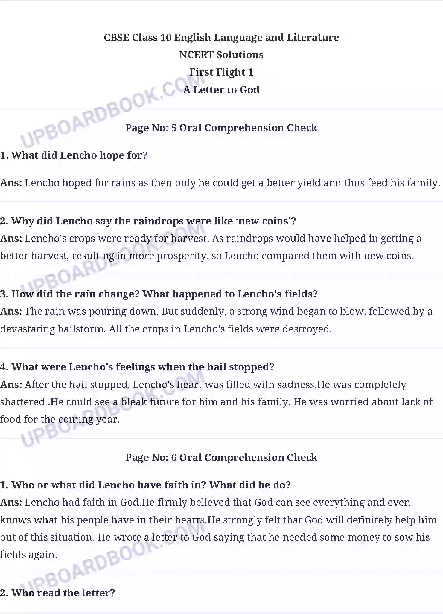 UP Board Solution class 10 English 1. A Letter to God Image 1