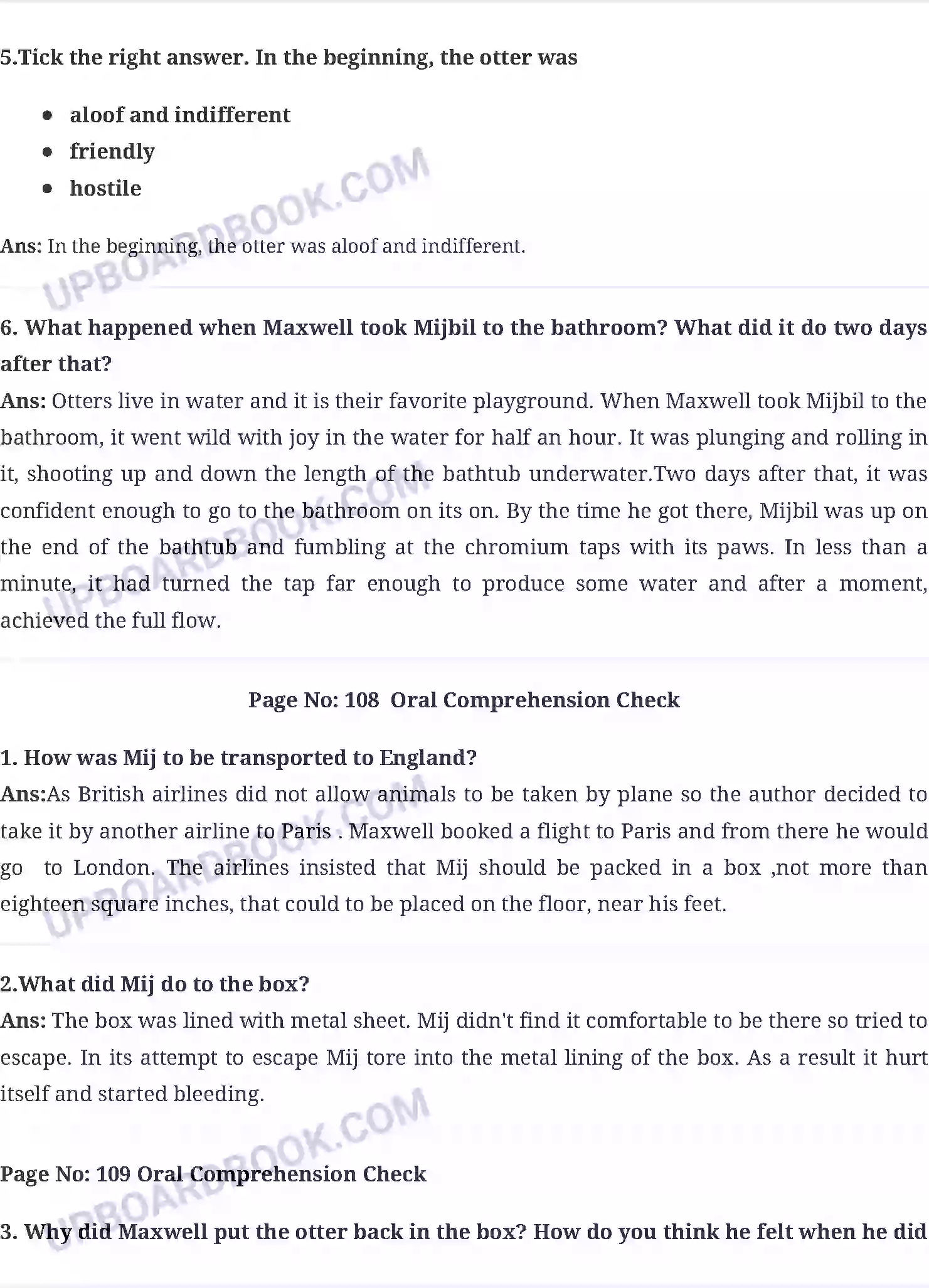UP Board Solution Class 10 English 8. Mijbil the Otter Image 2