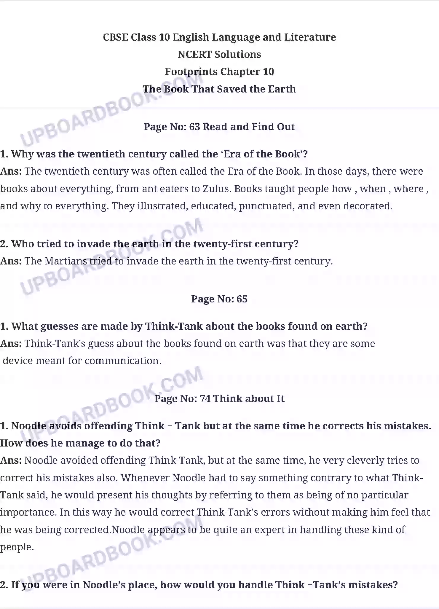 UP Board Solution class 10 English 10. The Book that Saved the Earth Image 1