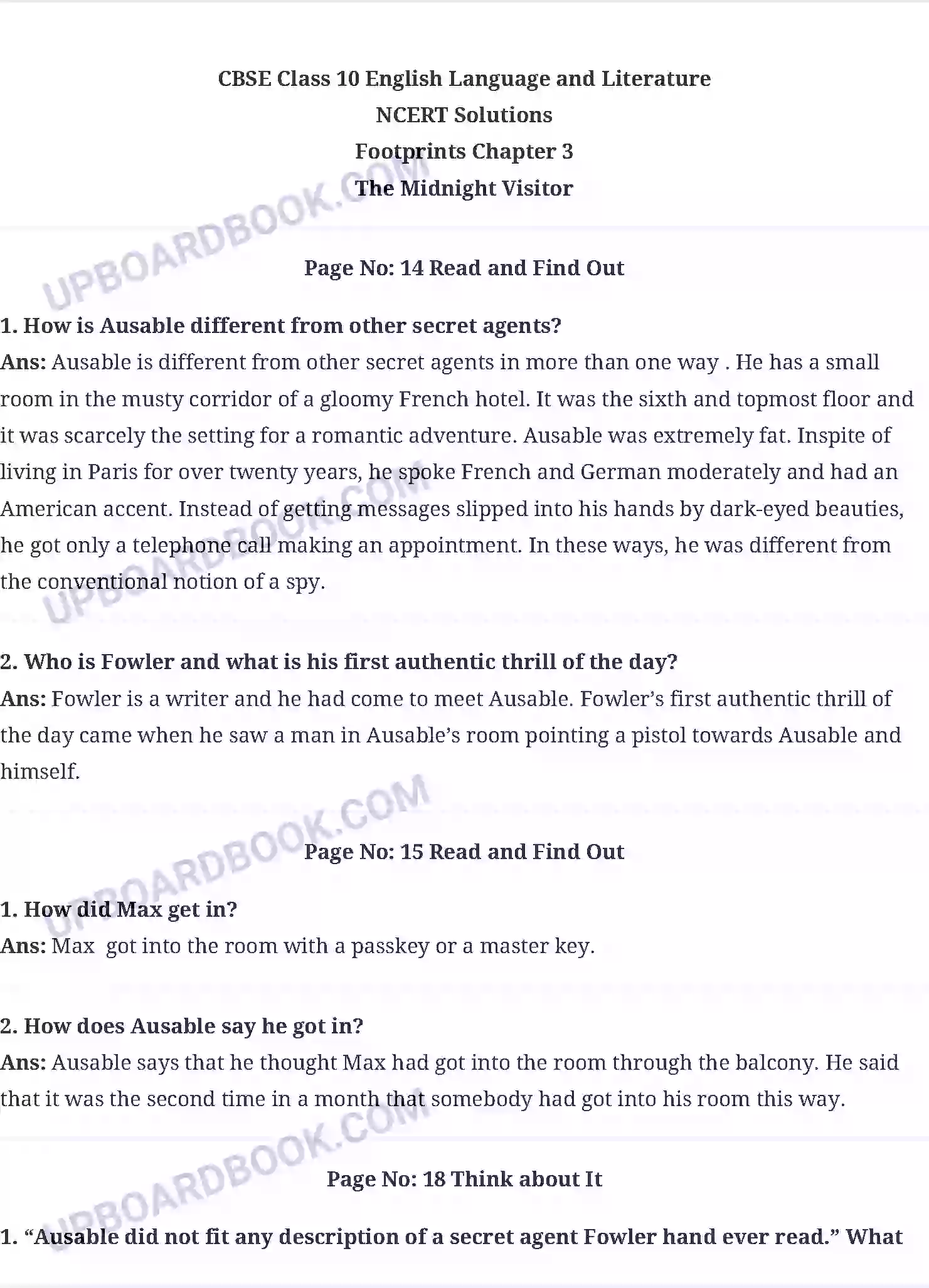 UP Board Solution class 10 English 3. The Midnight Visitor Image 1