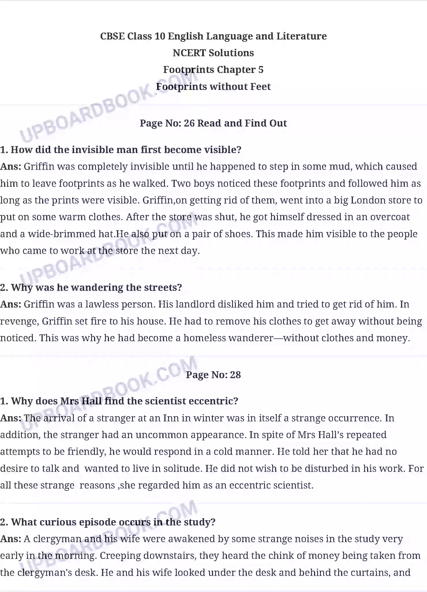 UP Board Solution class 10 English 5. Footprints without Feet Image 1
