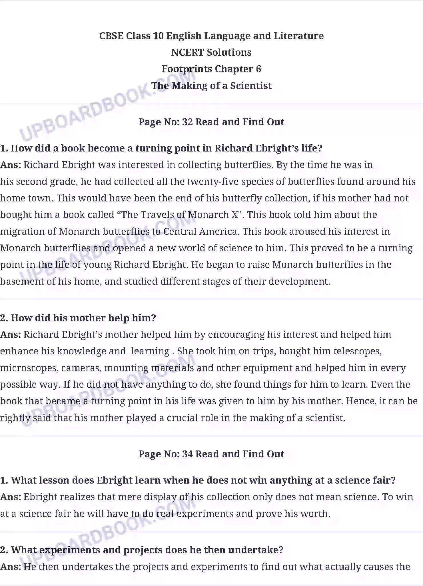 UP Board Solution class 10 English 6. The Making of a Scientist Image 1