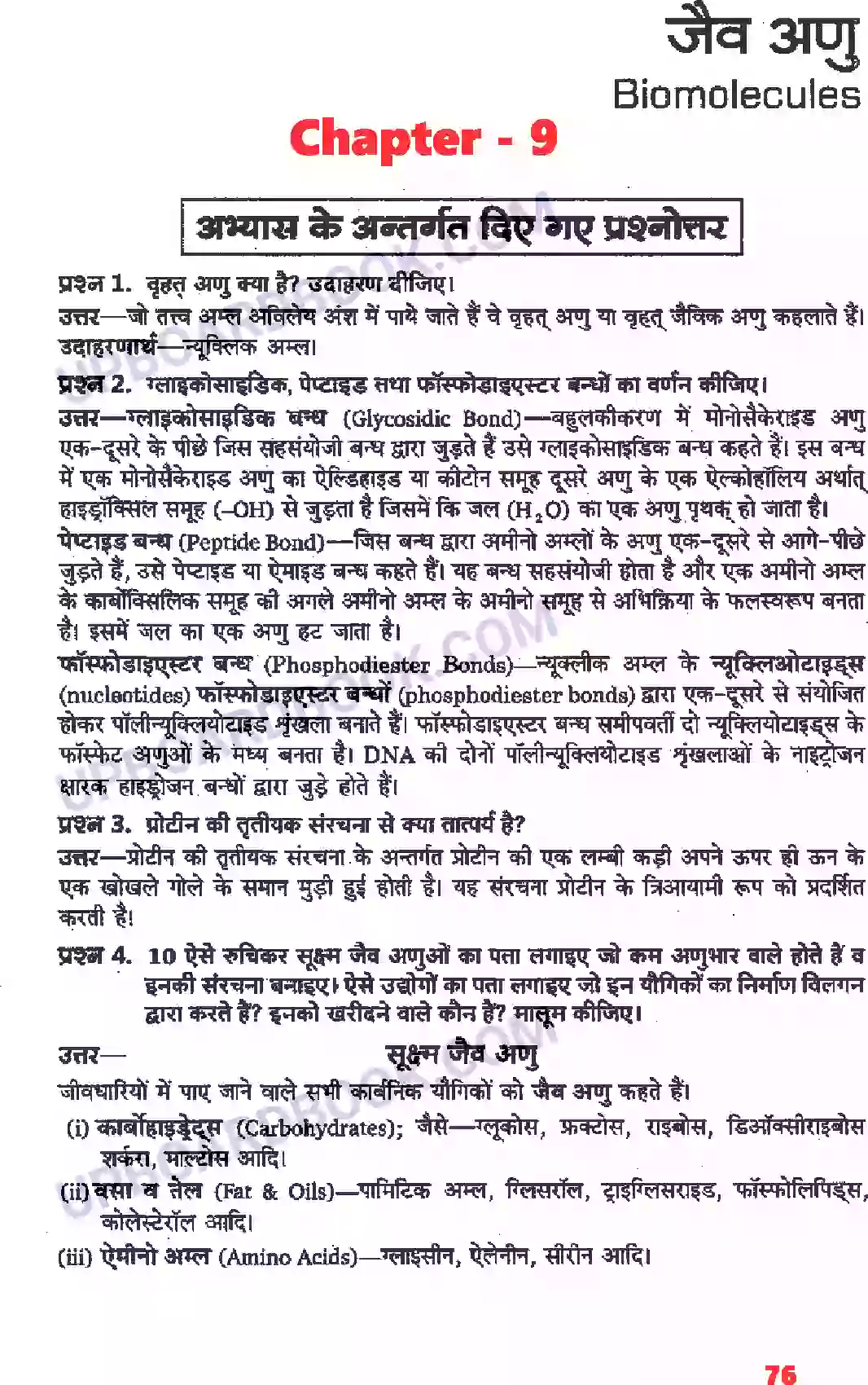 UP Board Solution class 11 Biology 9. जैव अणु Image 1