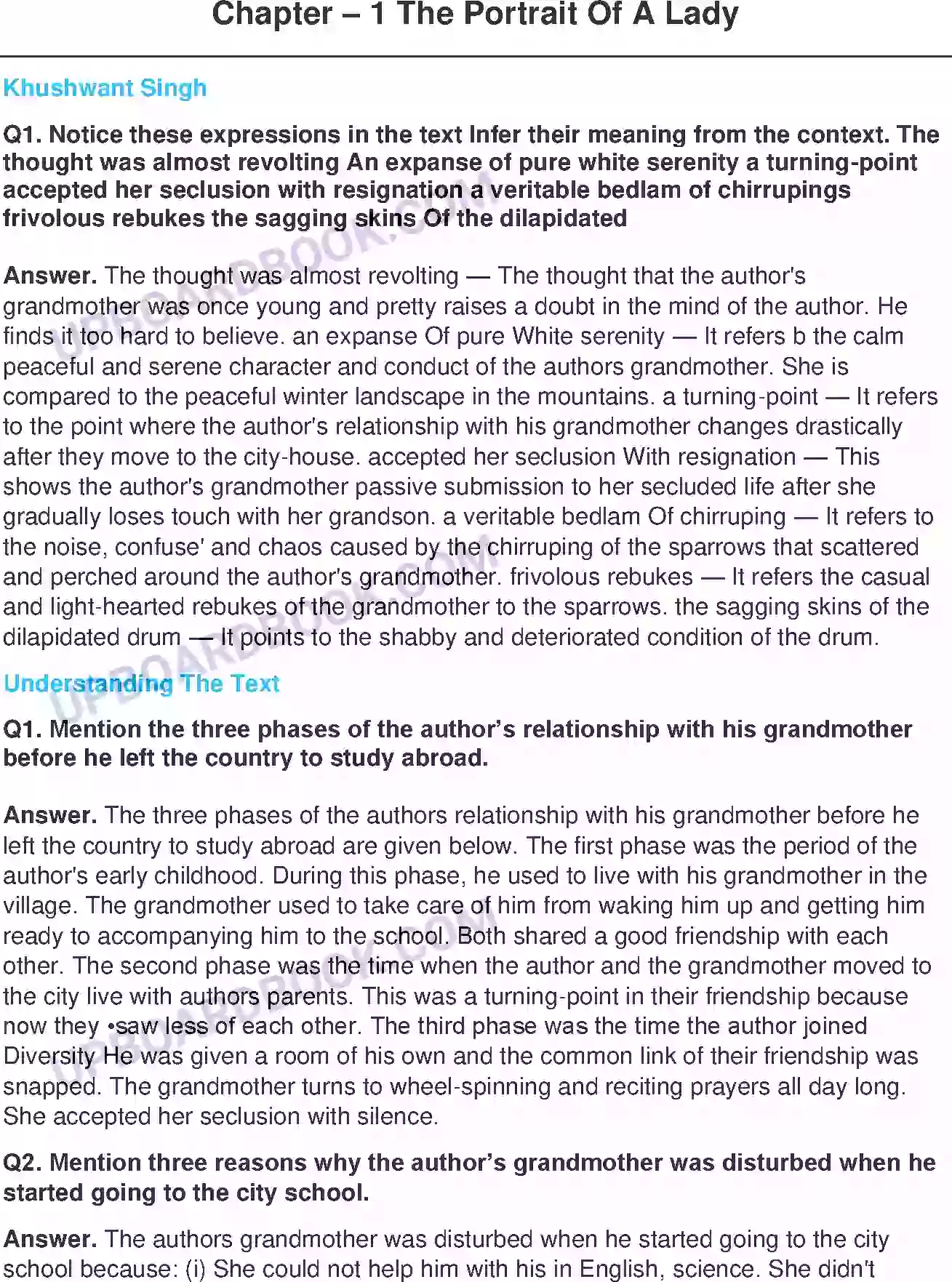 UP Board Solution class 11 English 1. The Portrait of lady Image 1