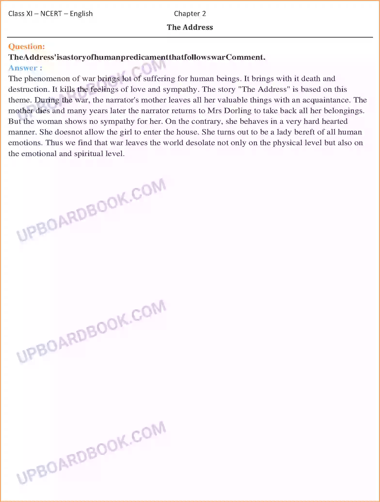 UP Board Solution class 11 English 2. The Address Image 2