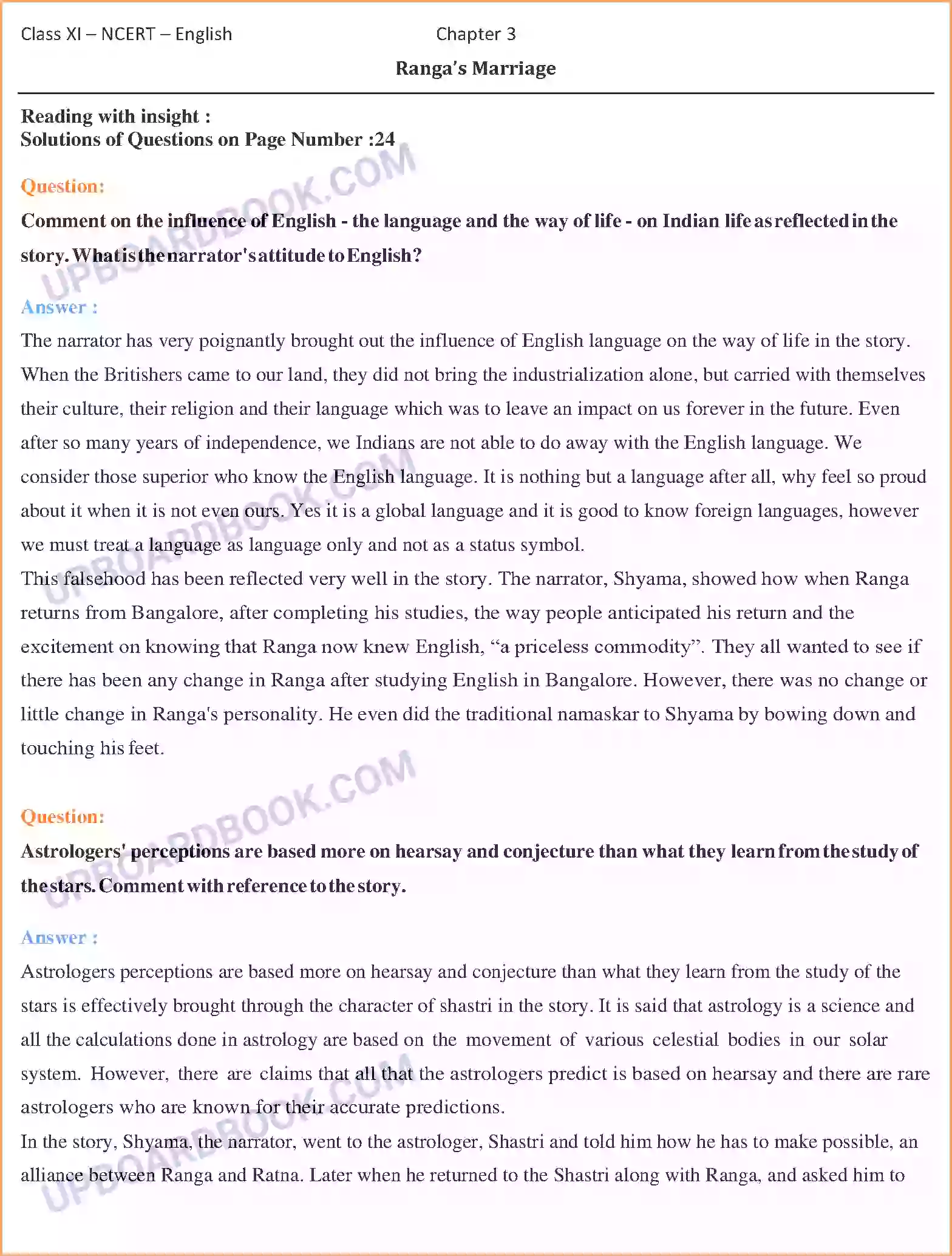 UP Board Solution class 11 English 3. Ranga’s Marriage Image 1
