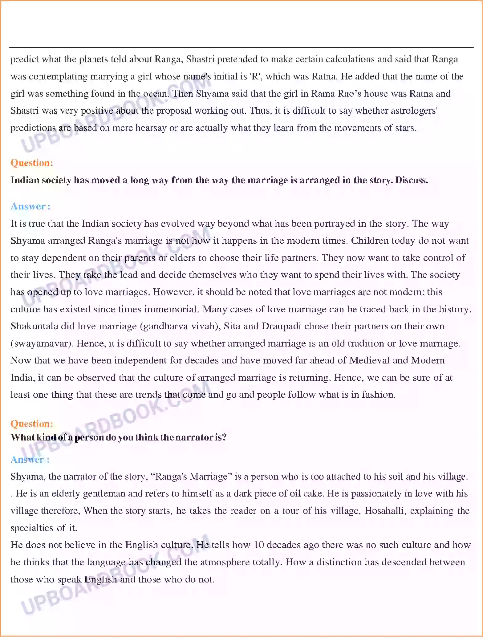 UP Board Solution class 11 English 3. Ranga’s Marriage Image 2