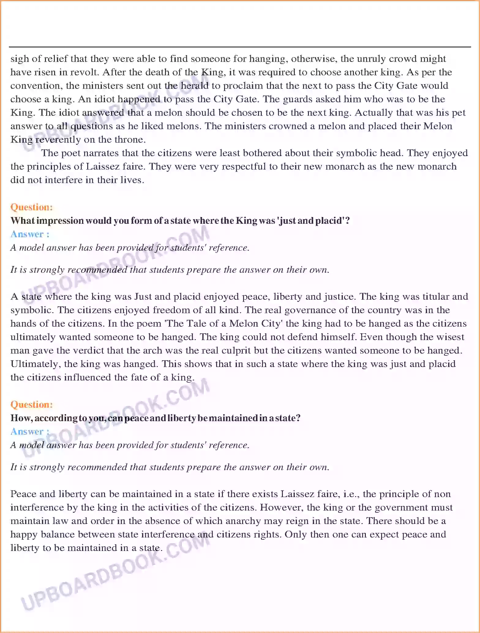 UP Board Solution class 11 English 8. The Tale of Melon City Image 2