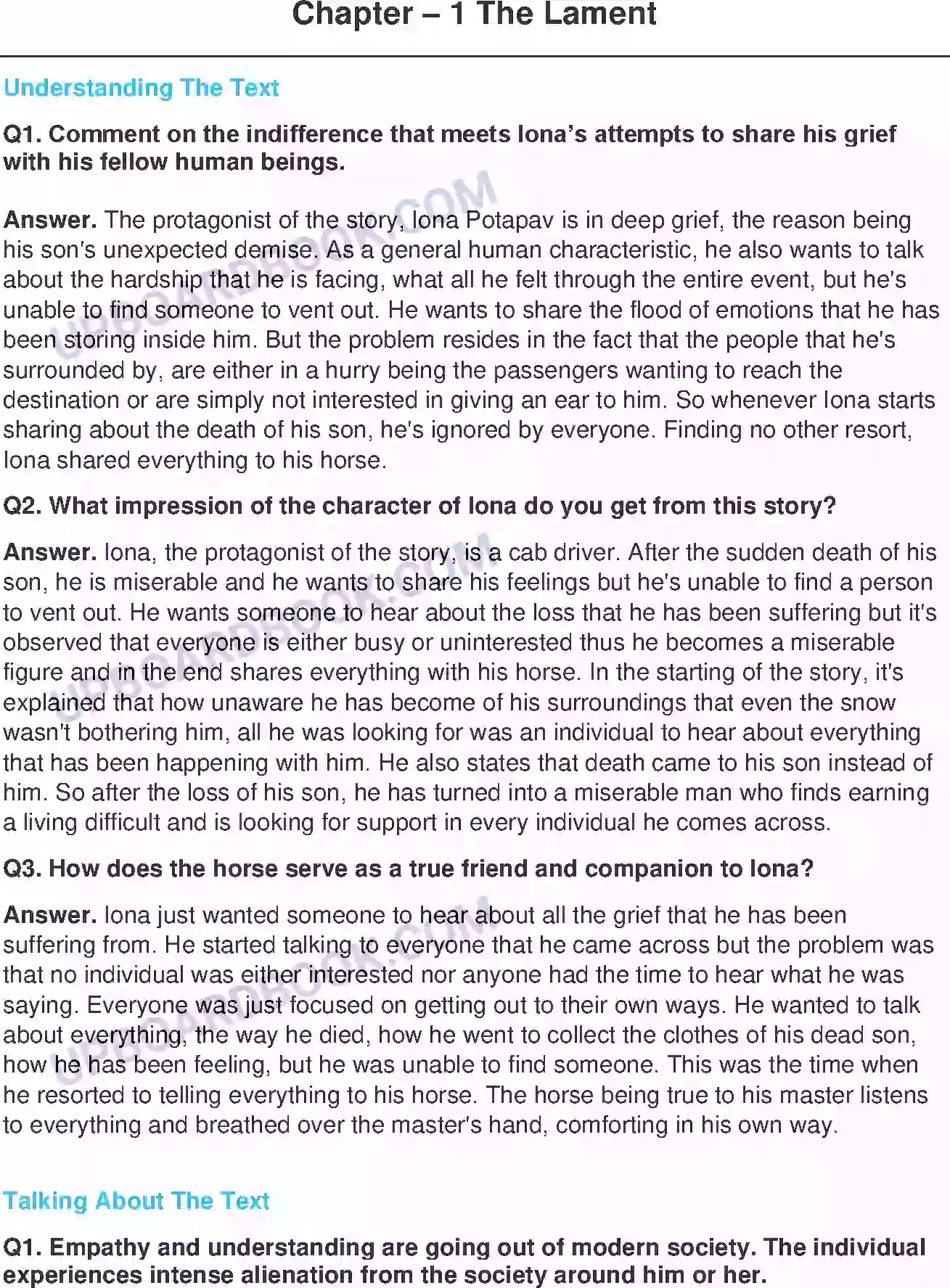 UP Board Solution class 11 English 1. The Lament - (Short Stories) Image 1