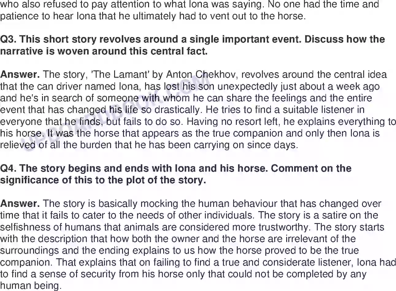 UP Board Solution class 11 English 1. The Lament - (Short Stories) Image 3