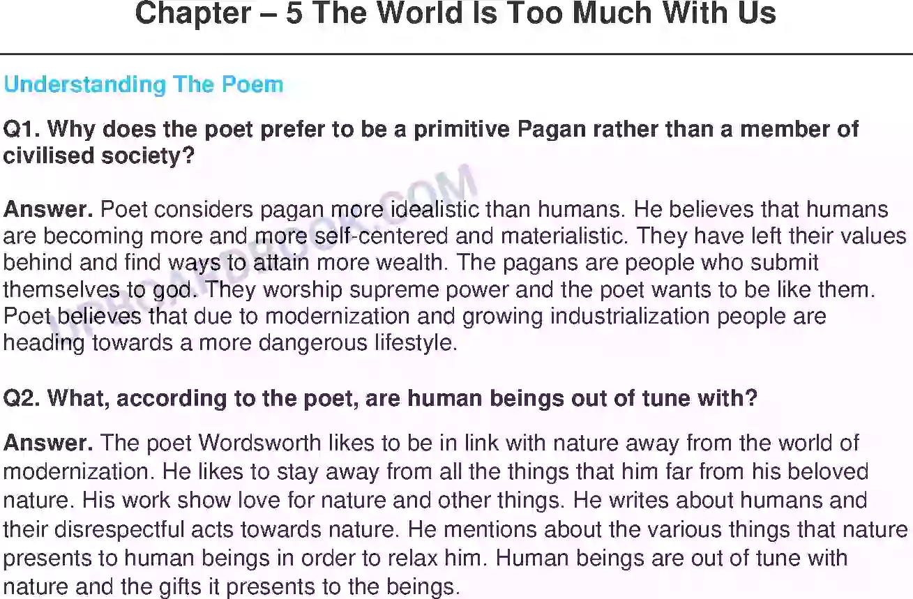 UP Board Solution class 11 English 13. The World Is Too Much With Us - (Poetry) Image 1