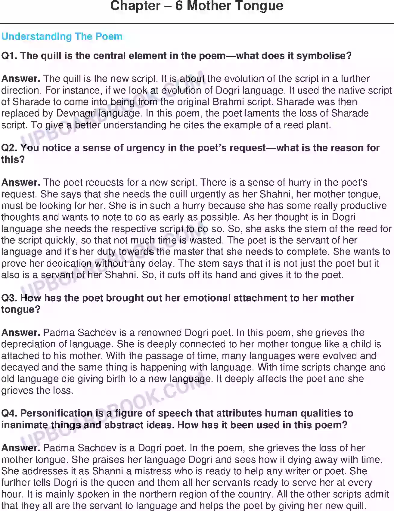 UP Board Solution class 11 English 14. Mother Tongue - (Poetry) Image 1