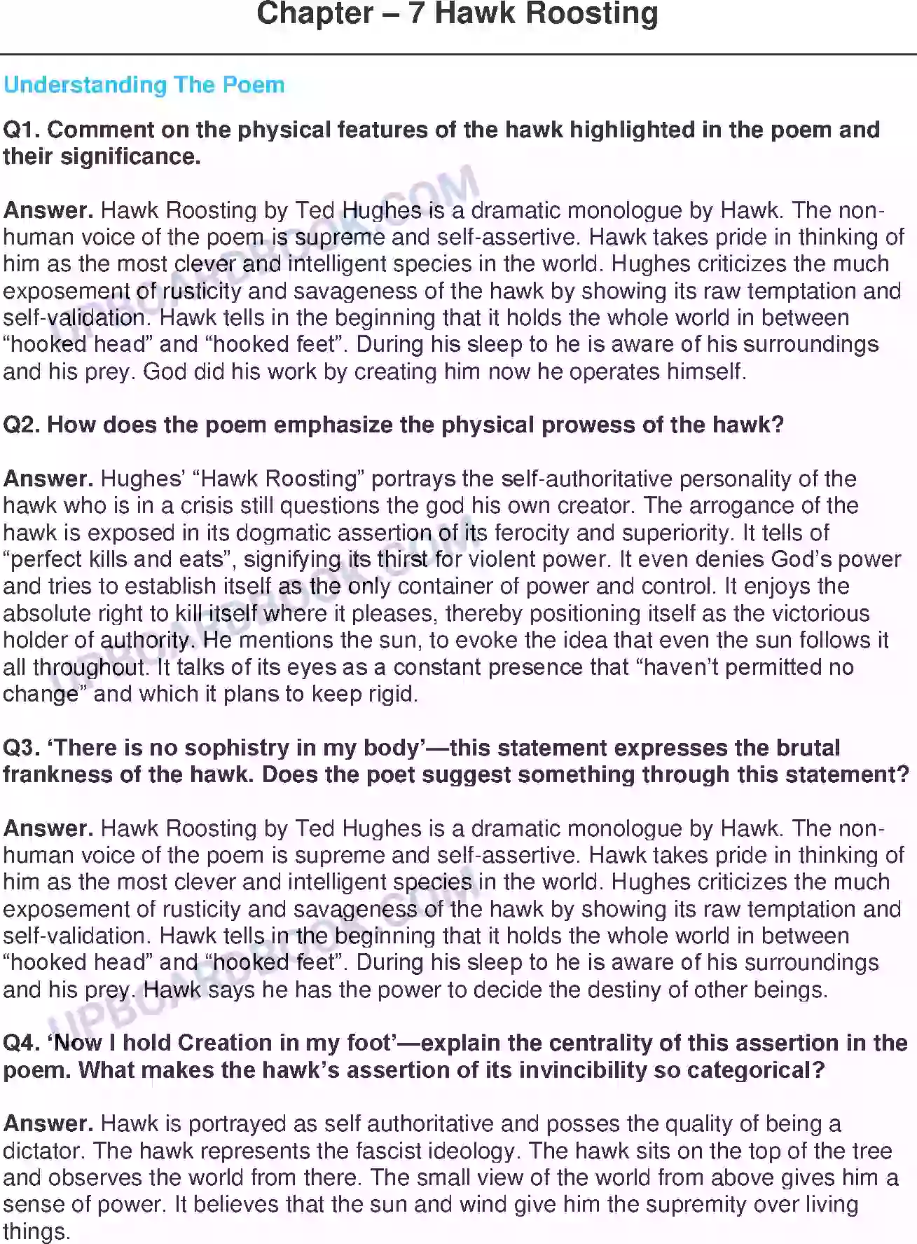 UP Board Solution class 11 English 15. Hawk Roosting - (Poetry) Image 1