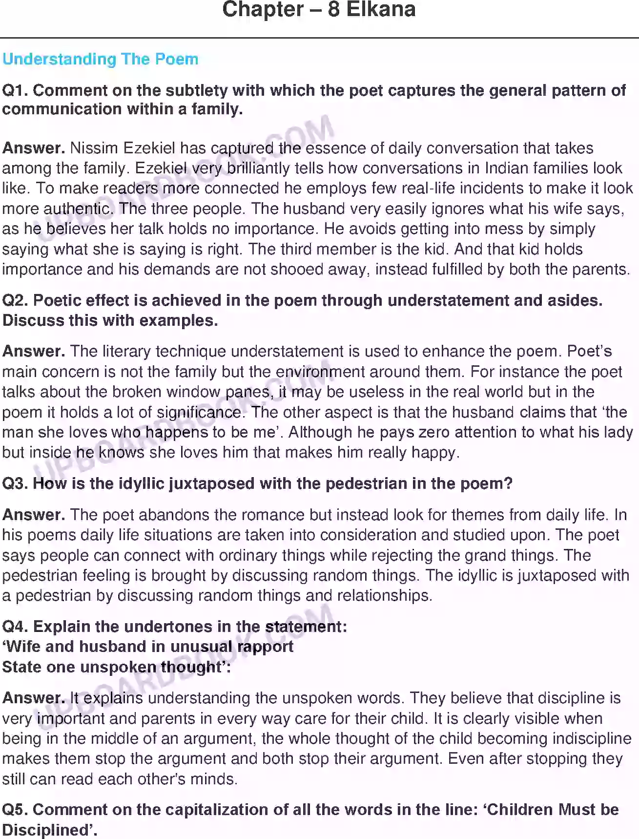 UP Board Solution class 11 English 16. Elkana - (Poetry) Image 1