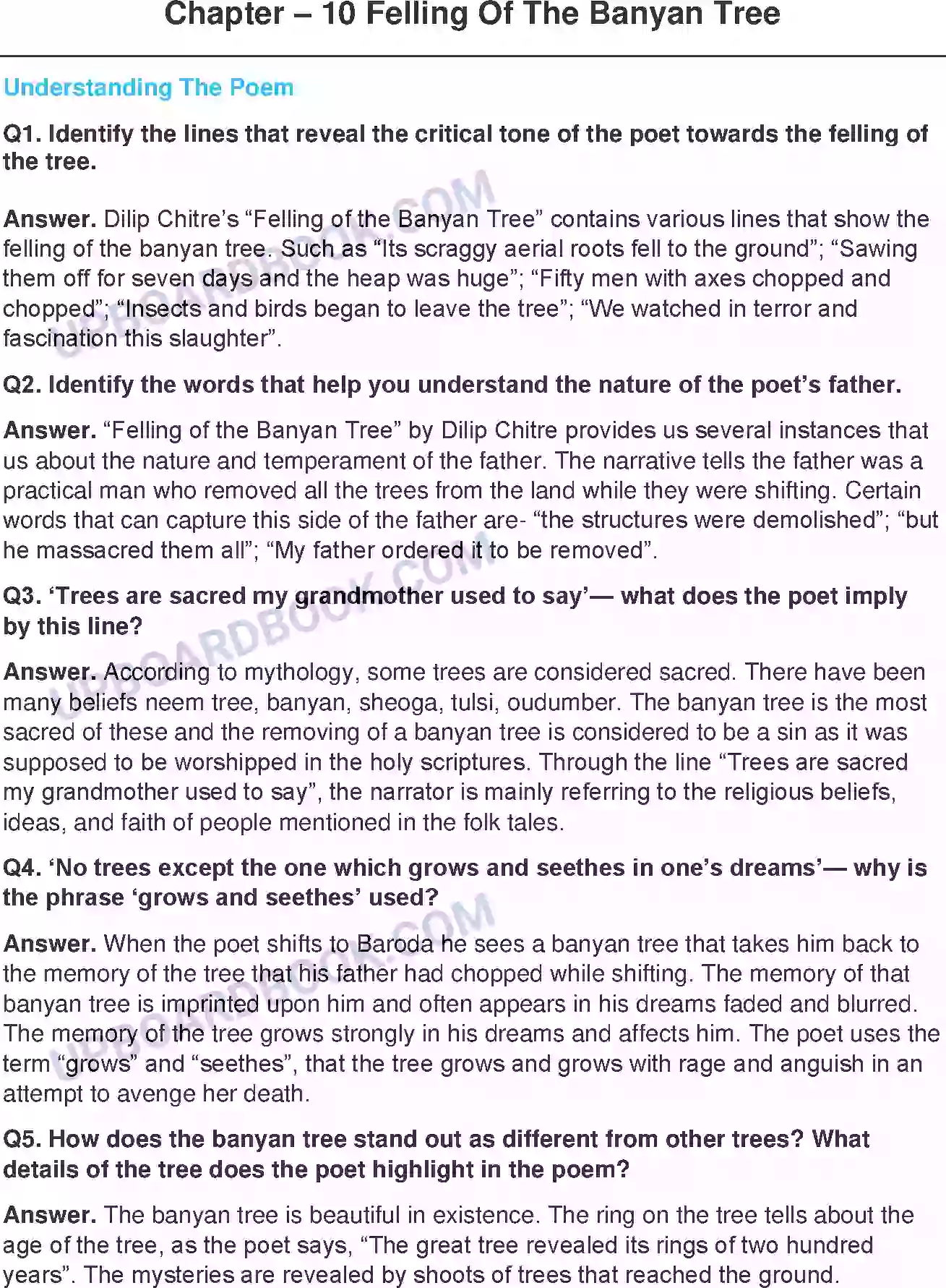 UP Board Solution class 11 English 18. Felling Of The Banyan Tree - (Poetry) Image 1