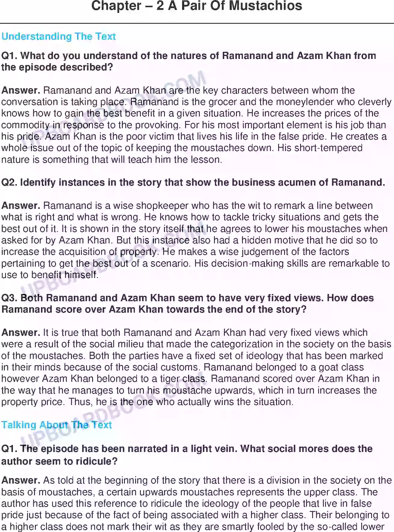 UP Board Solution class 11 English 2. A Pair Of Mustachios - (Short Stories) Image 1