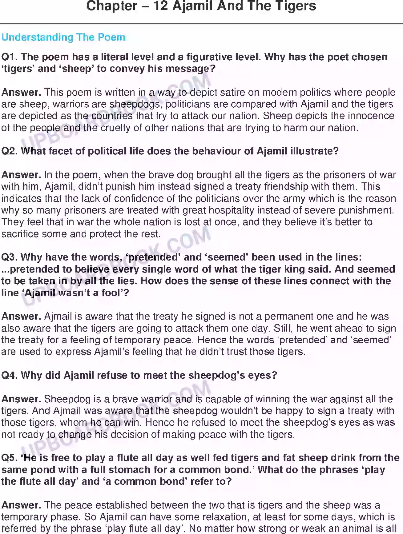 UP Board Solution class 11 English 20. Ajamil And The Tigers - (Poetry) Image 1
