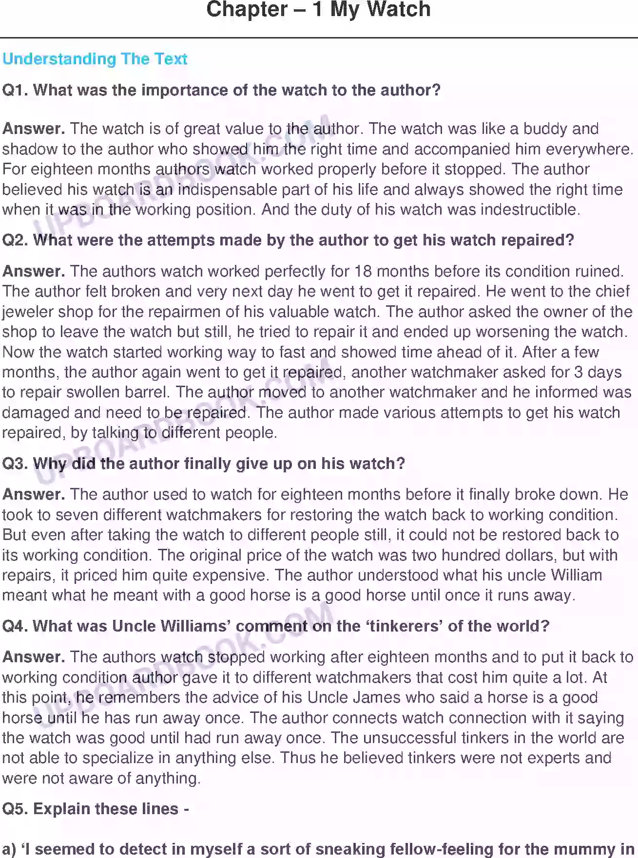 UP Board Solution class 11 English 21. My Watch - (Essays) Image 1