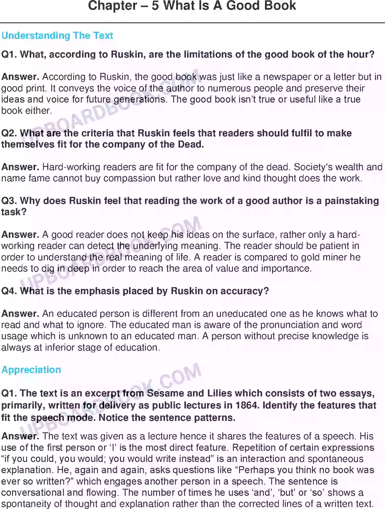 UP Board Solution class 11 English 25. What Is A Good Book - (Essays) Image 1