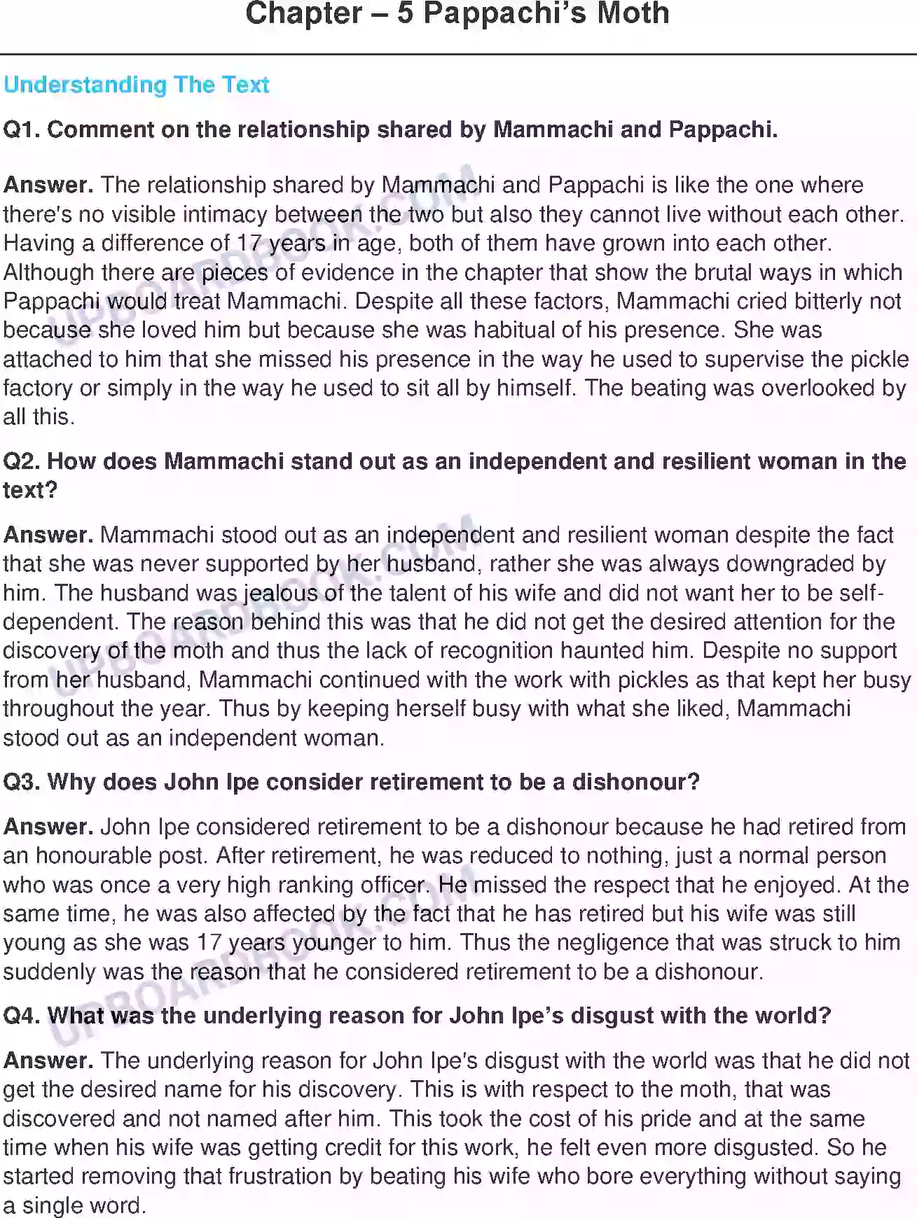 UP Board Solution class 11 English 5. Pappachi’s Moth - (Short Stories) Image 1
