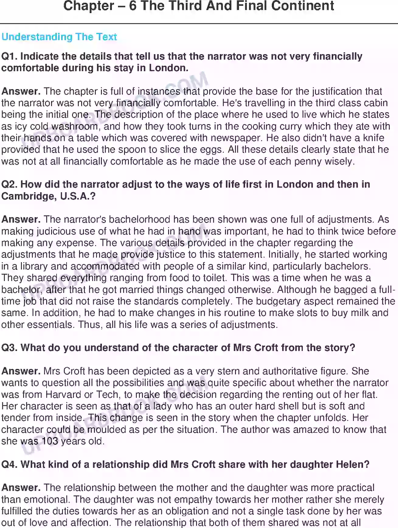 UP Board Solution class 11 English 6. The Third And Final Continent - (Short Stories) Image 1