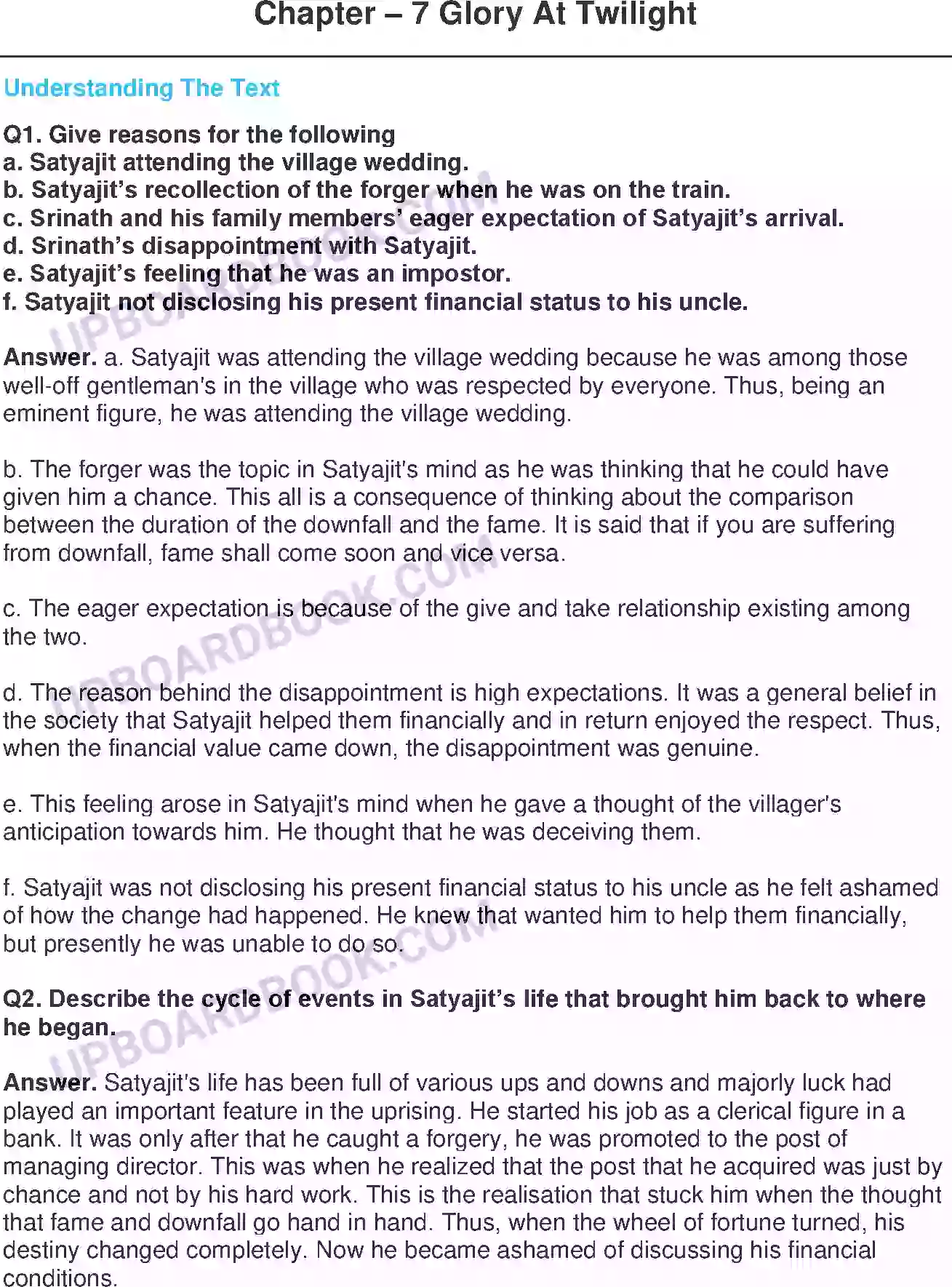 UP Board Solution class 11 English 7. Glory At Twilight - (Short Stories) Image 1