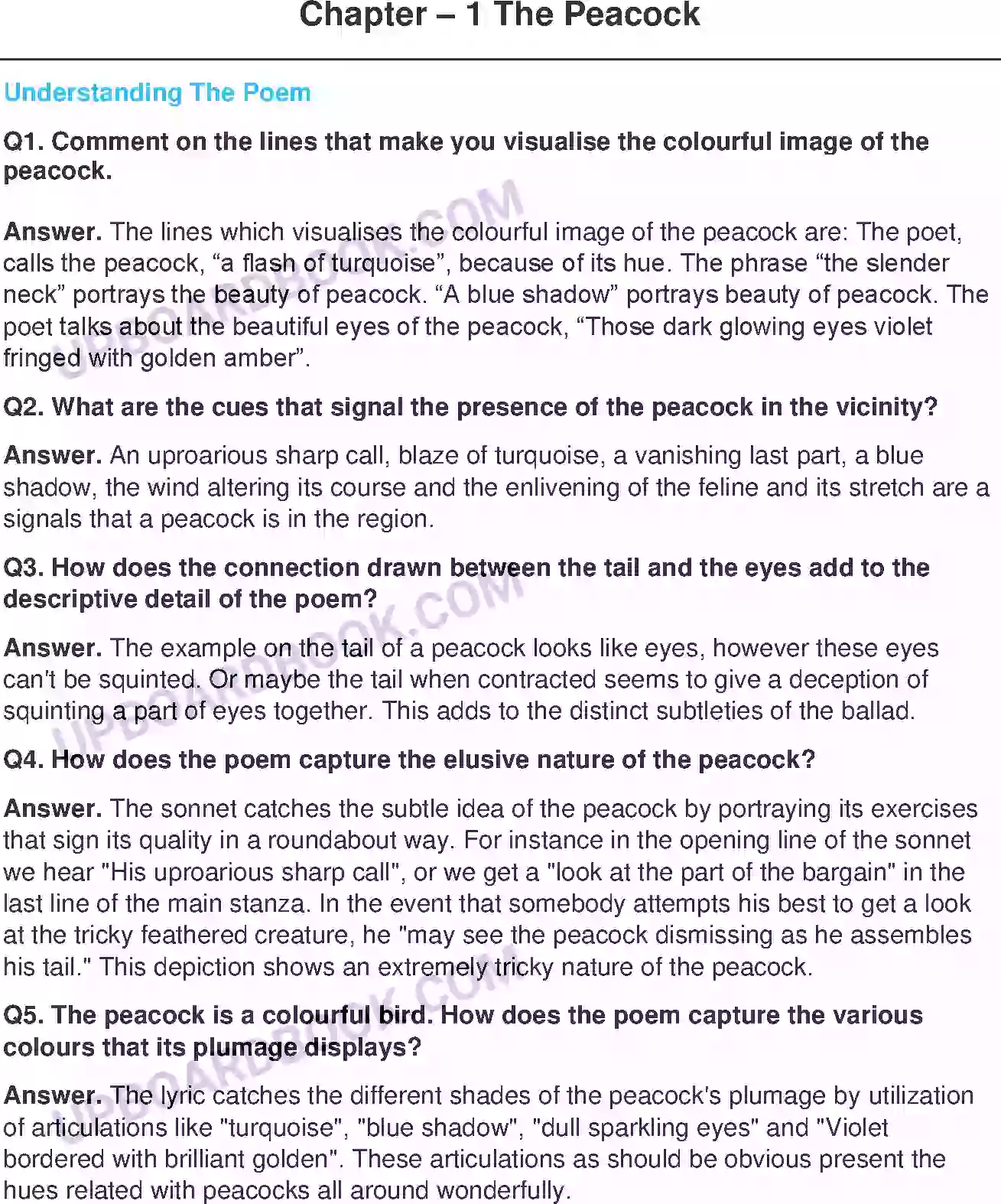 UP Board Solution class 11 English 9. The Peacock - (Poetry) Image 1