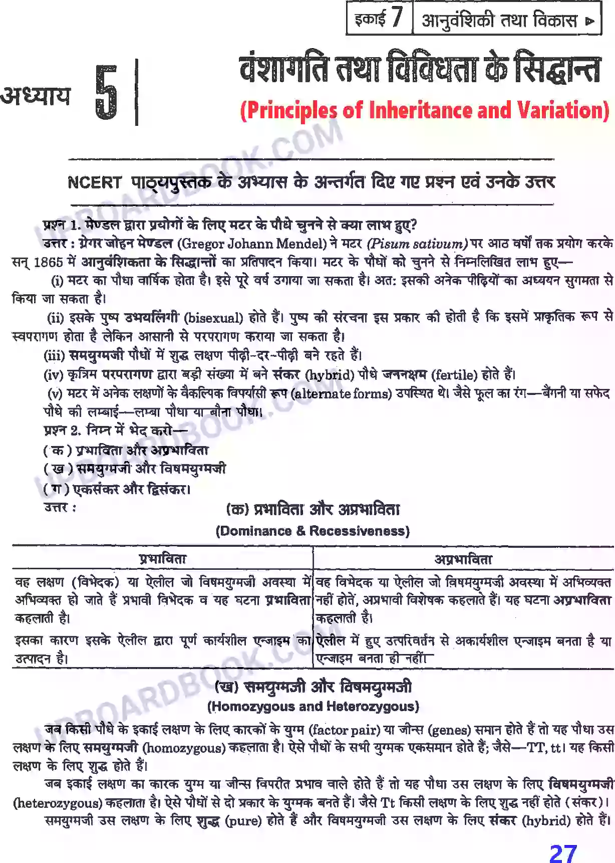 UP Board Solution Class 12 Biology 5. वंशागति तथा विविधता के सिद्धांत Image 1