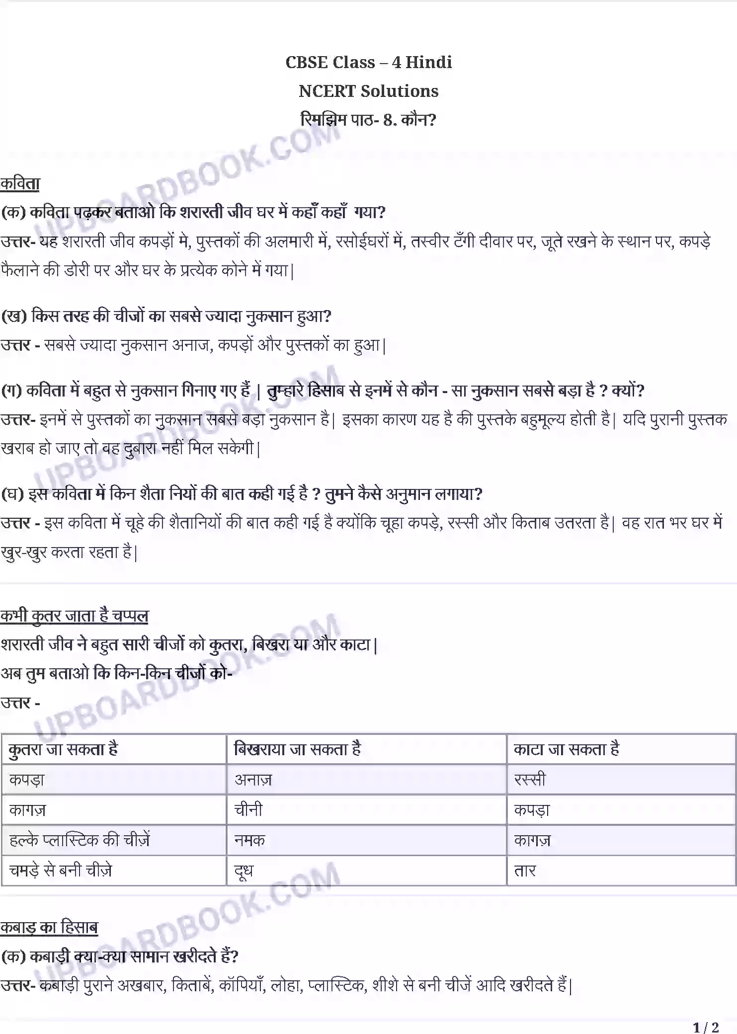 UP Board Solution Class 4 Hindi 8. कौन Image 1