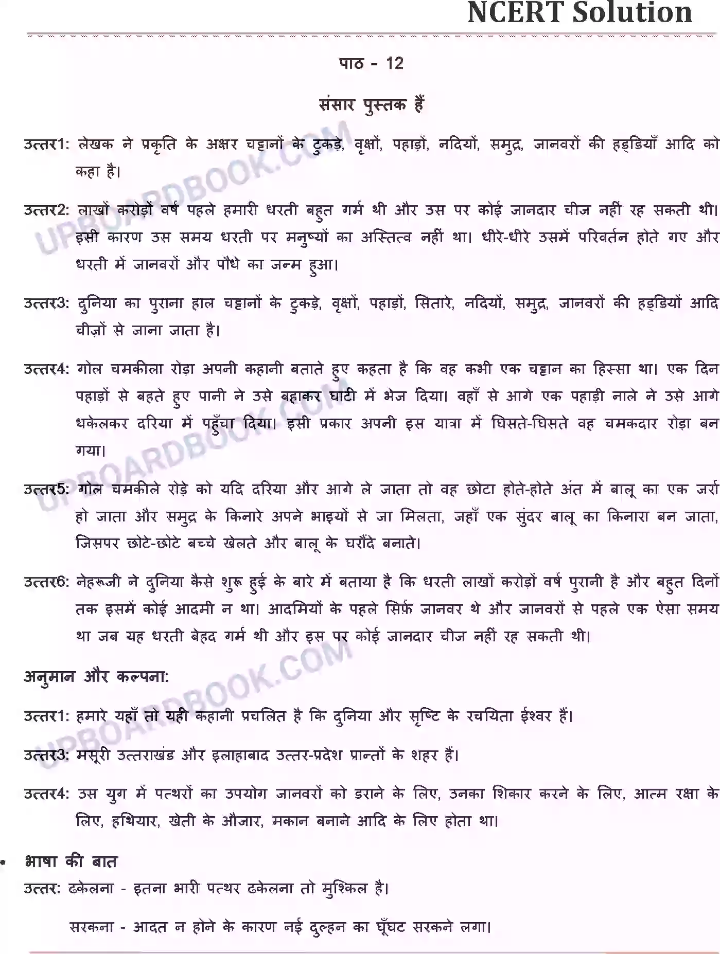 UP Board Solution class 6 Hindi 12. संसार पुस्तक है Image 1