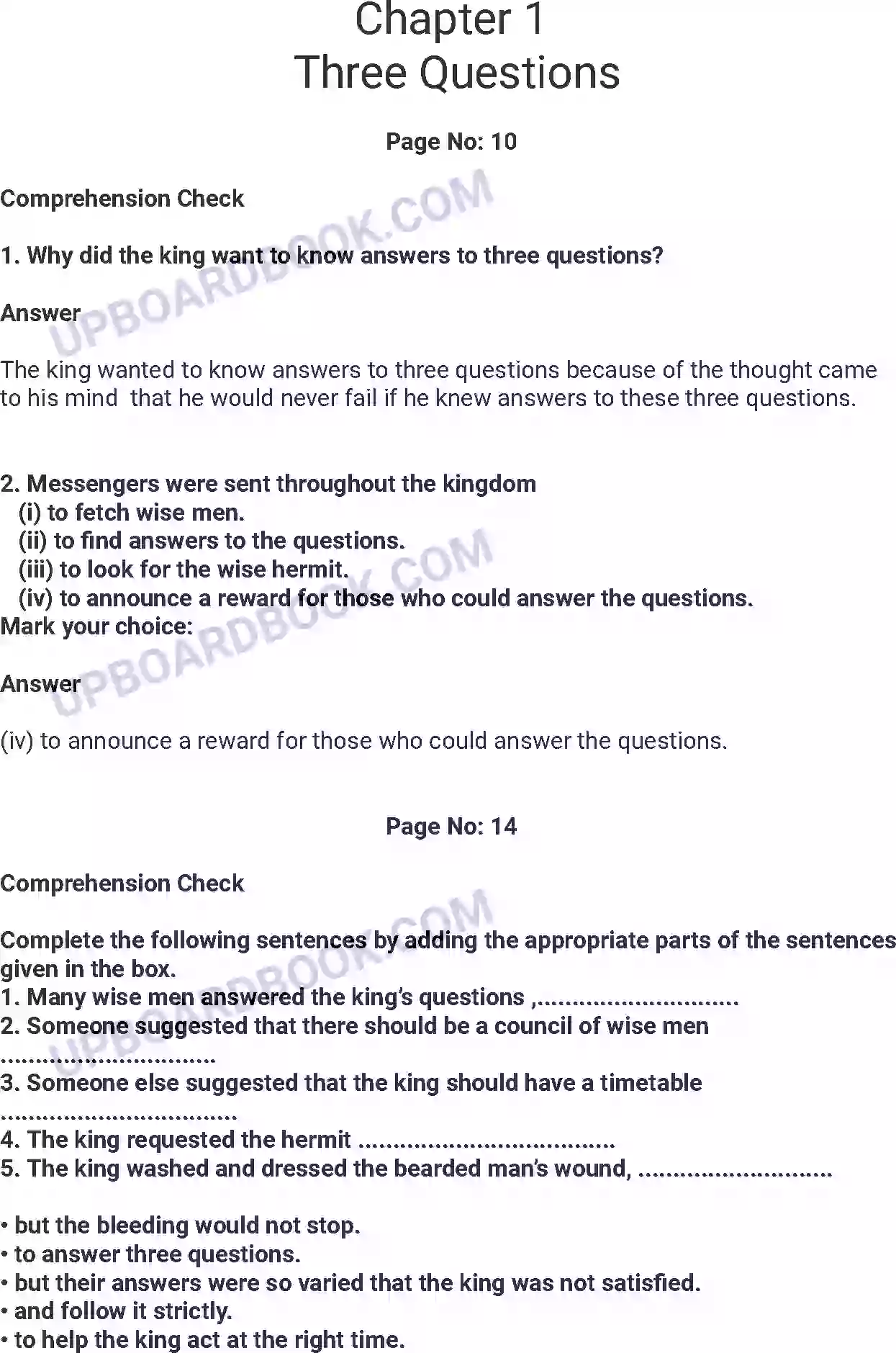 UP Board Solution class 7 English 1. Three Questions Image 1