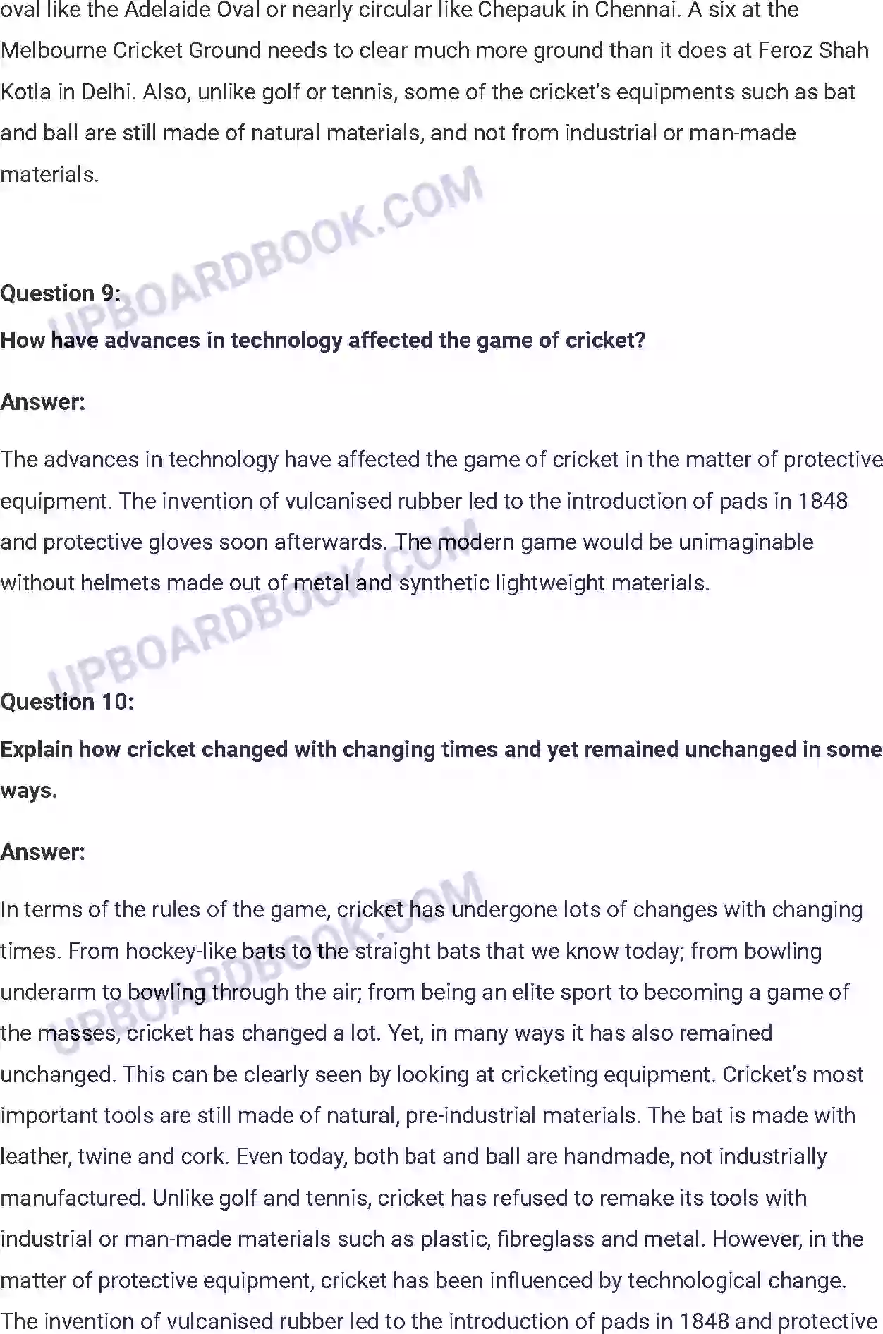 UP Board Solution class 7 English 10. The Story of Cricket Image 7