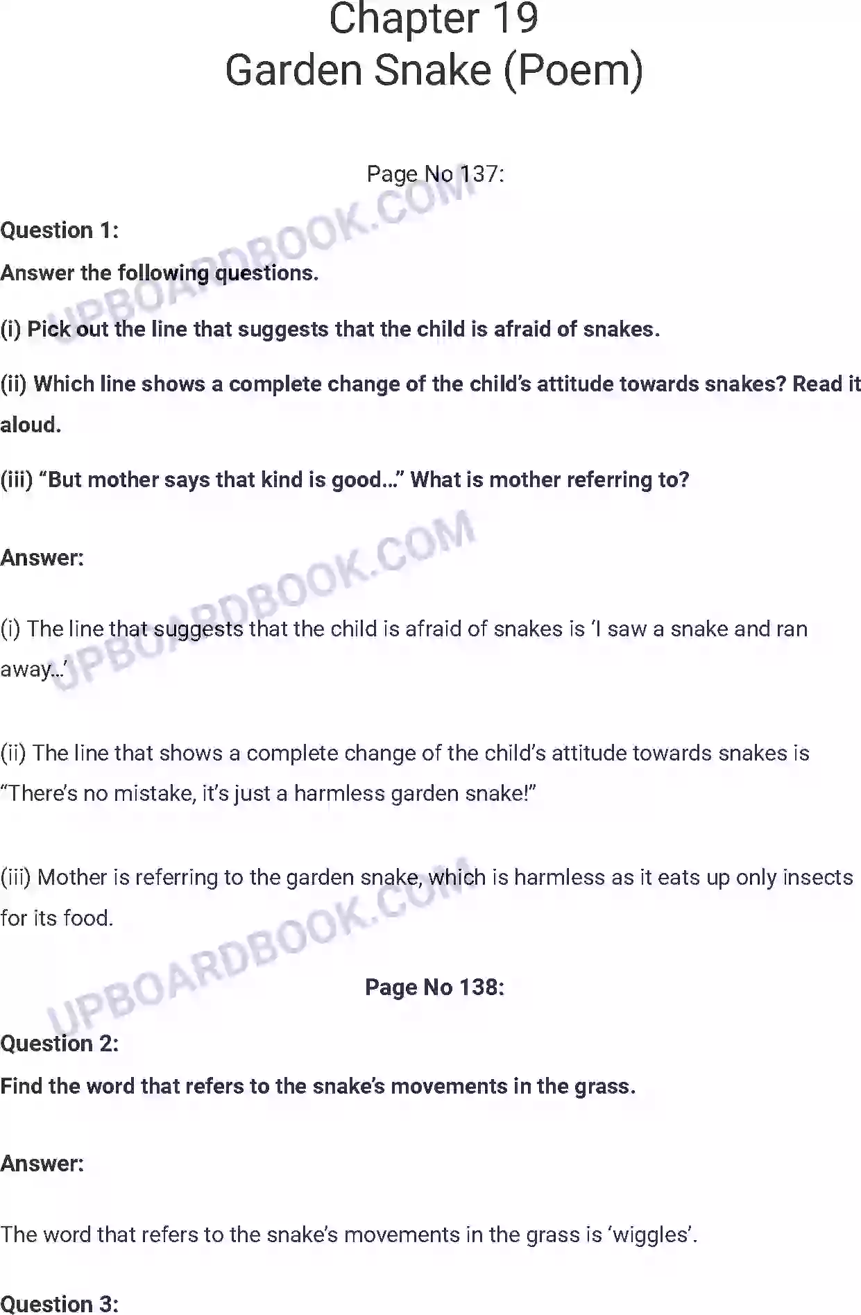 UP Board Solution class 7 English 19. Garden Snake (Poem) Image 1