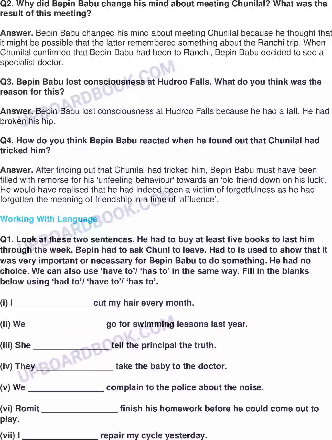 UP Board Solution class 8 English 4. Bepin Choudhury’s Lapse Of Memory Image 3