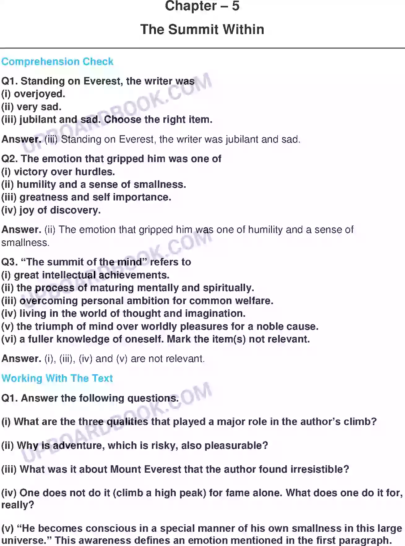 UP Board Solution class 8 English 5. The Summit Within Image 1