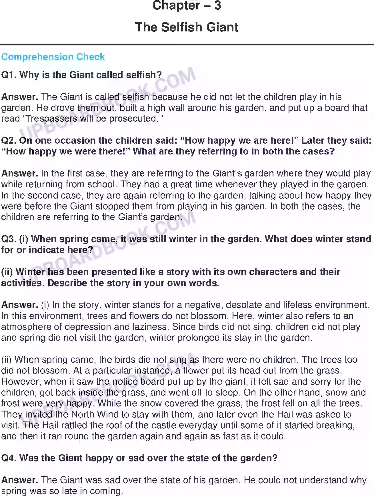 UP Board Solution class 8 English 3. The Selfish Giant Image 1