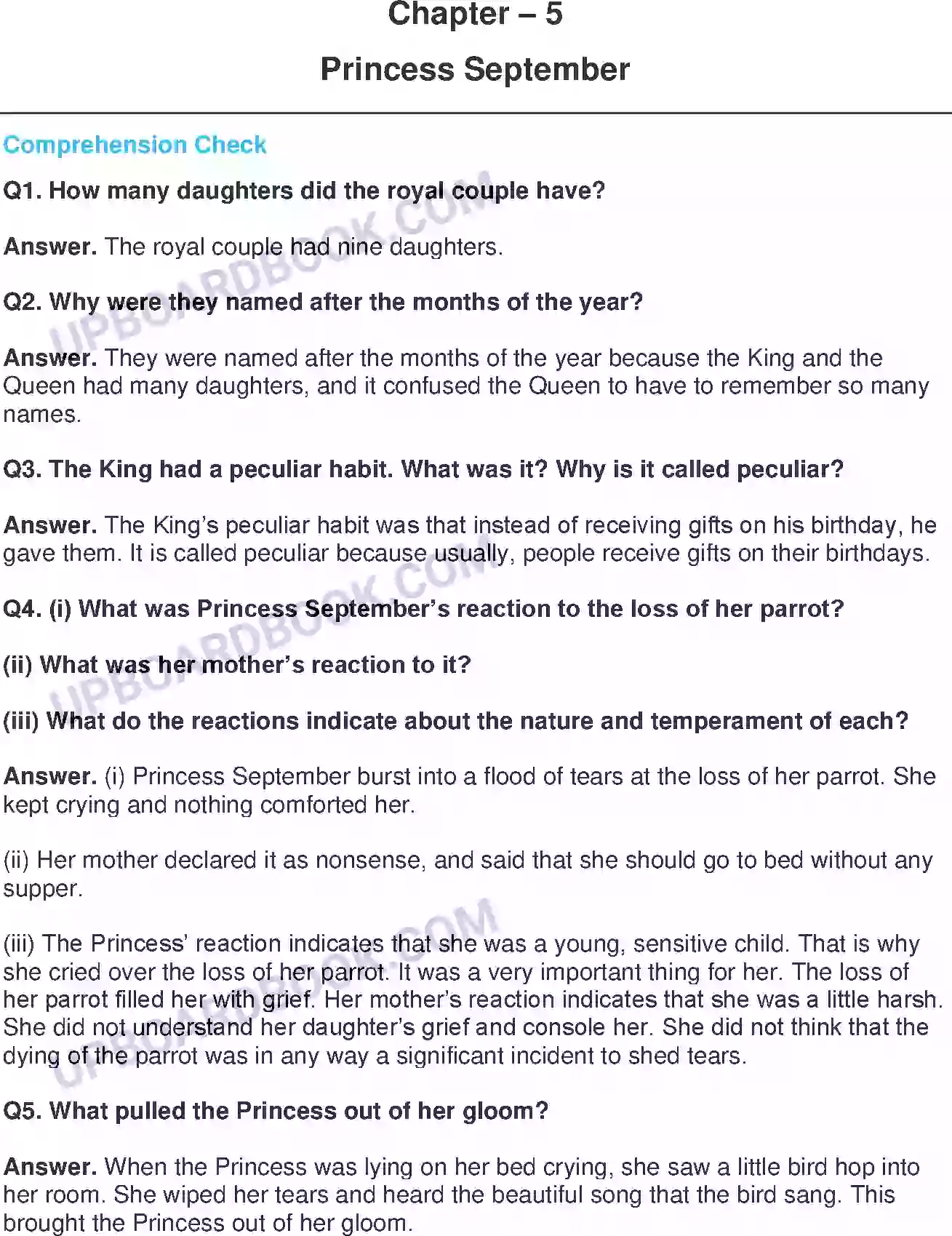 UP Board Solution class 8 English 5. Princess September Image 1