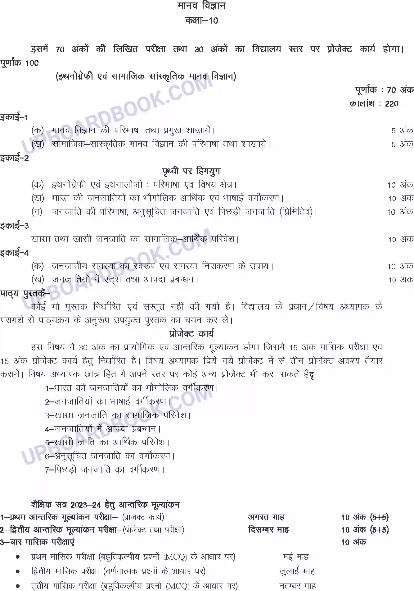 UP Board Syllabus for class 10 Human Science Image 1