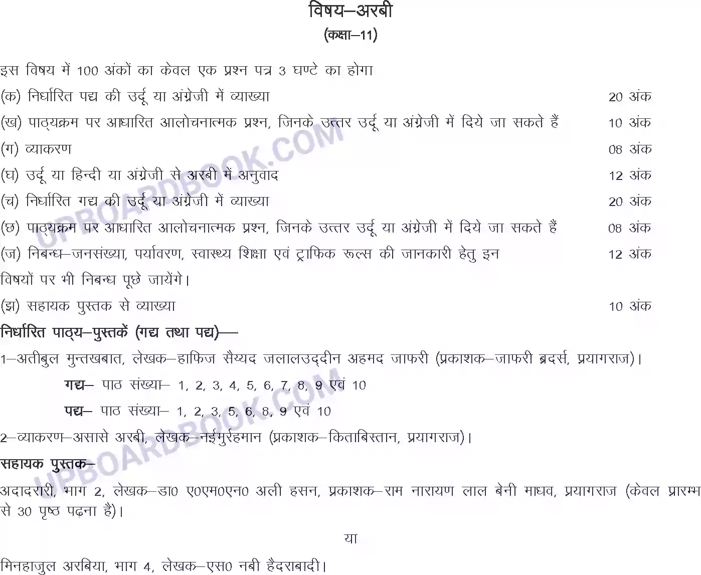 UP Board Syllabus for class 11 Arabic Image 1