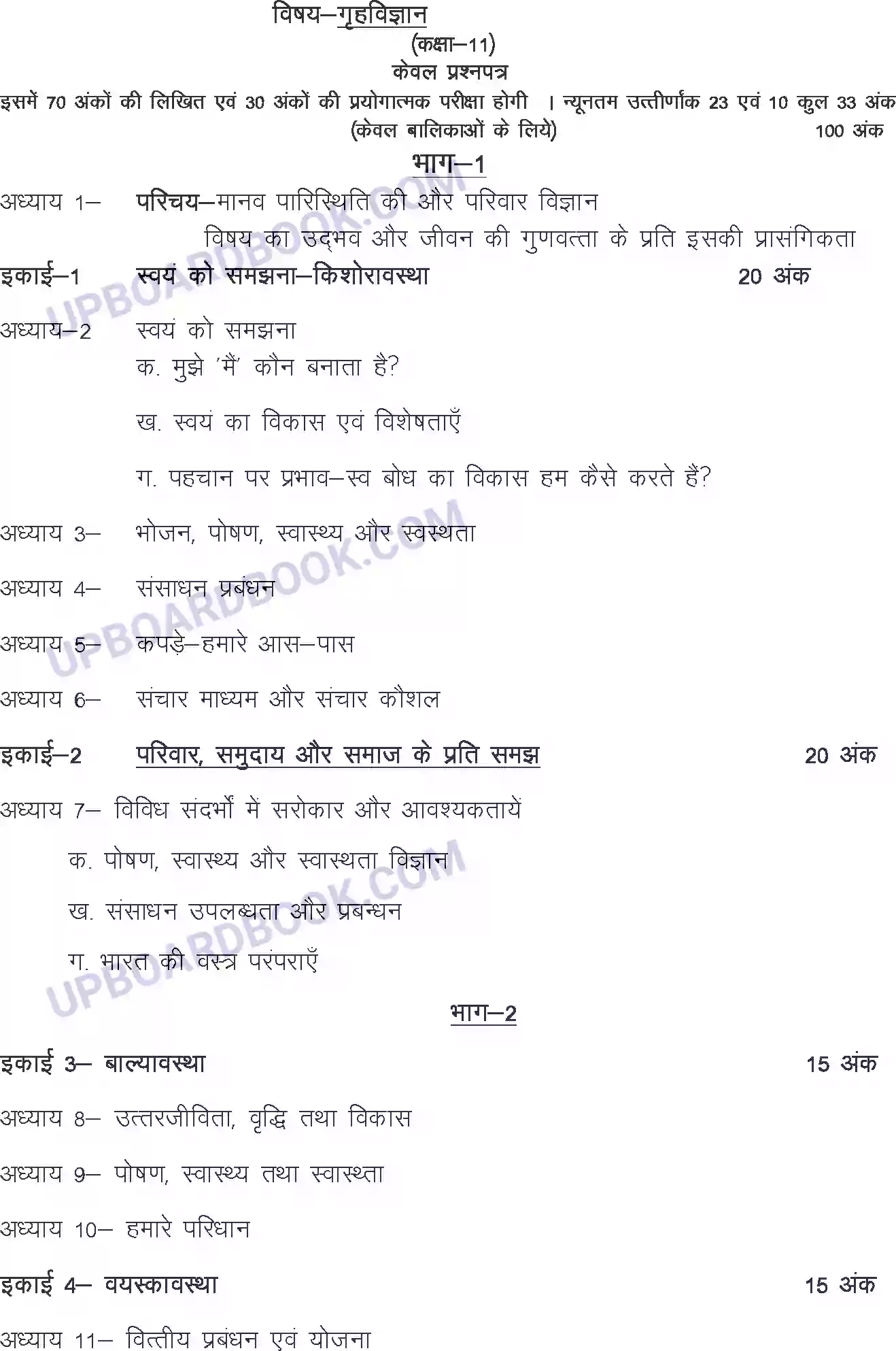 UP Board Syllabus for class 11 Home Science Image 1