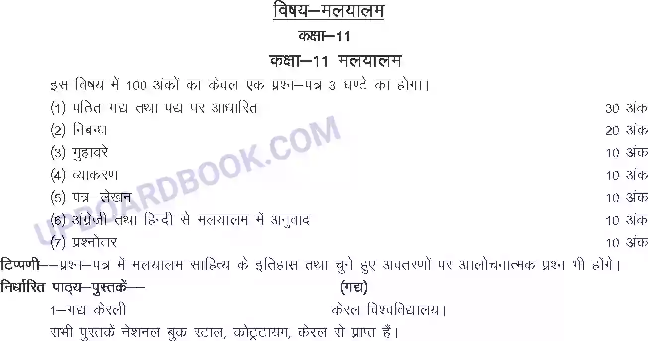 UP Board Syllabus for Class 11 Malyalam Image 1