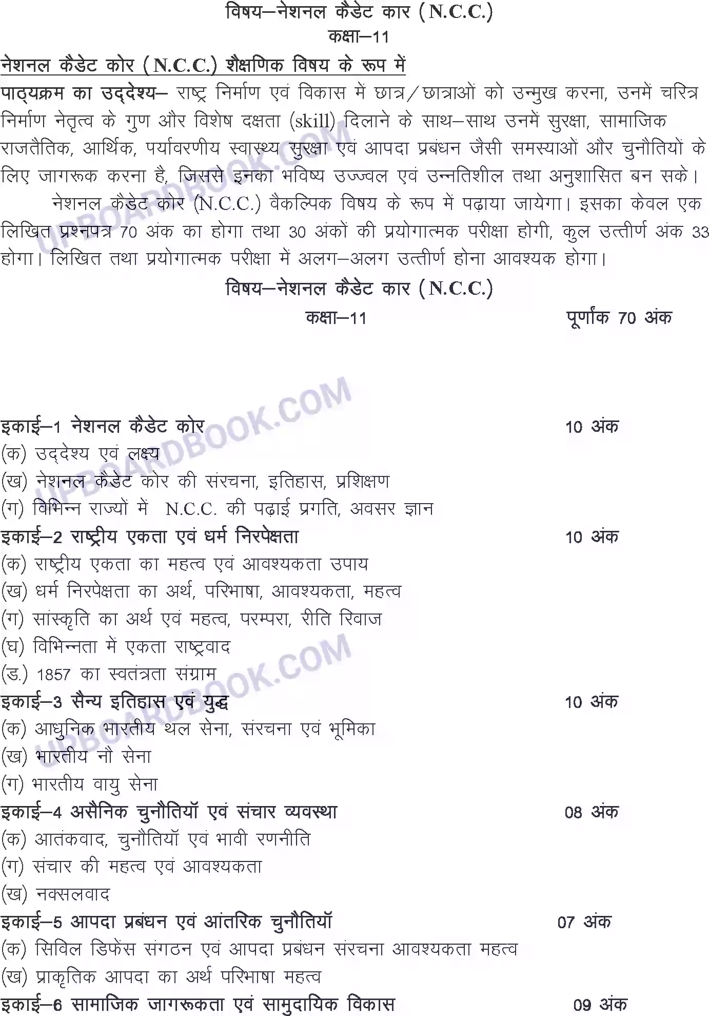 UP Board Syllabus for Class 11 NCC Image 1