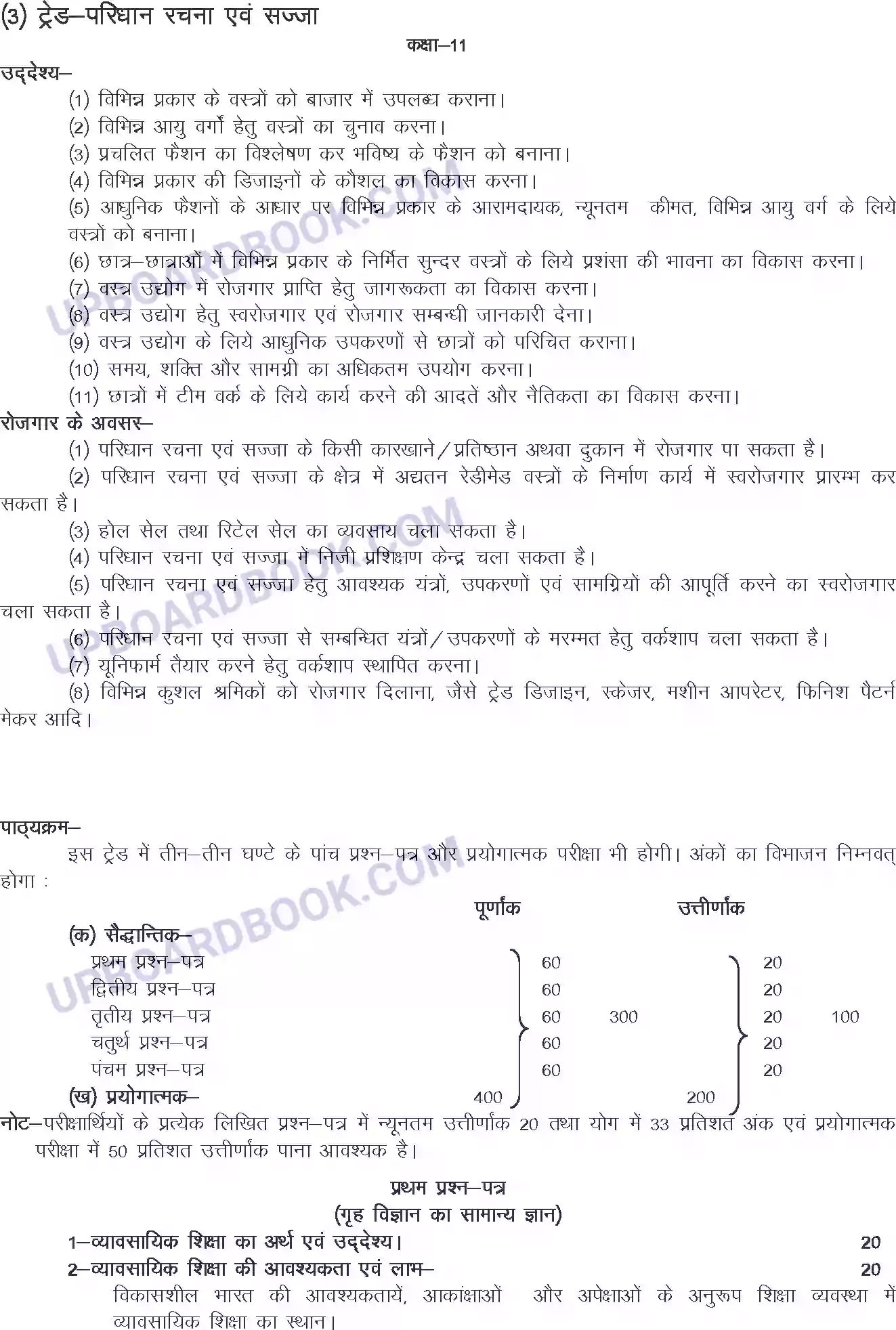 UP Board Syllabus for Class 11 Trade-3 Dress Making & Decoration Image 1