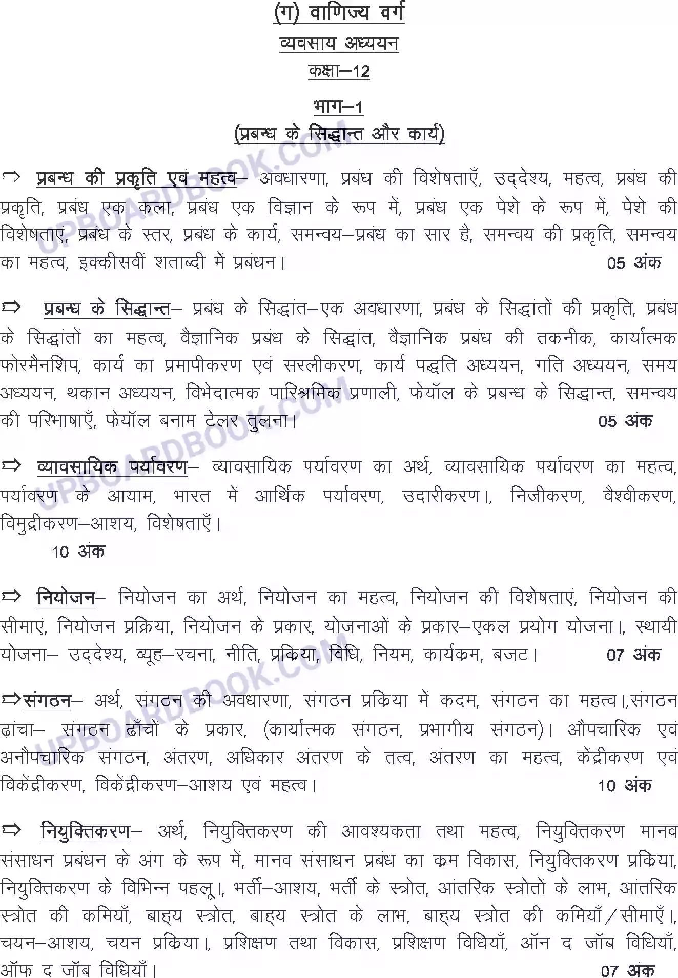 UP Board Syllabus for class 12 Business Studies Image 1