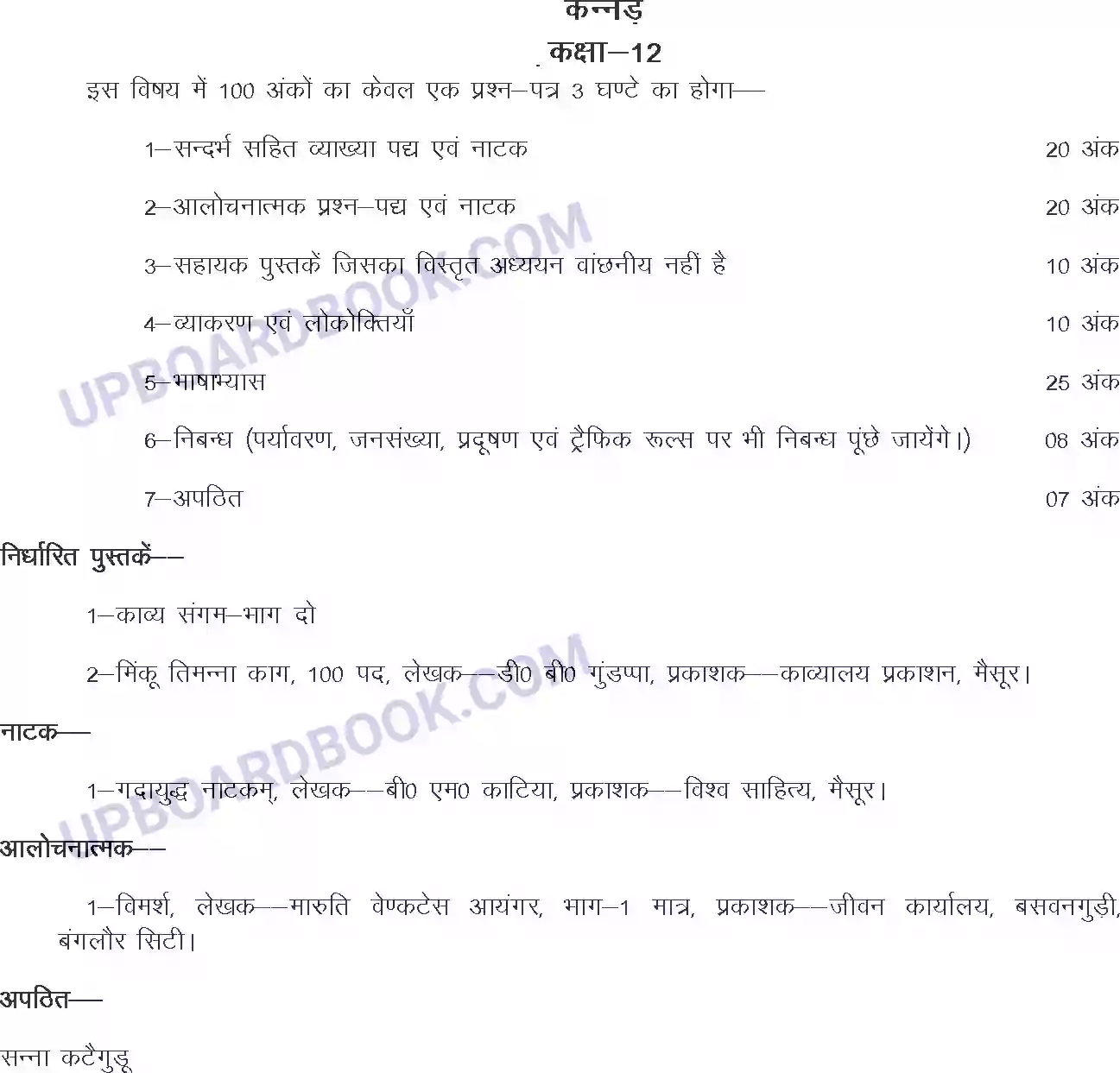 UP Board Syllabus for Class 12 Kannada Image 1