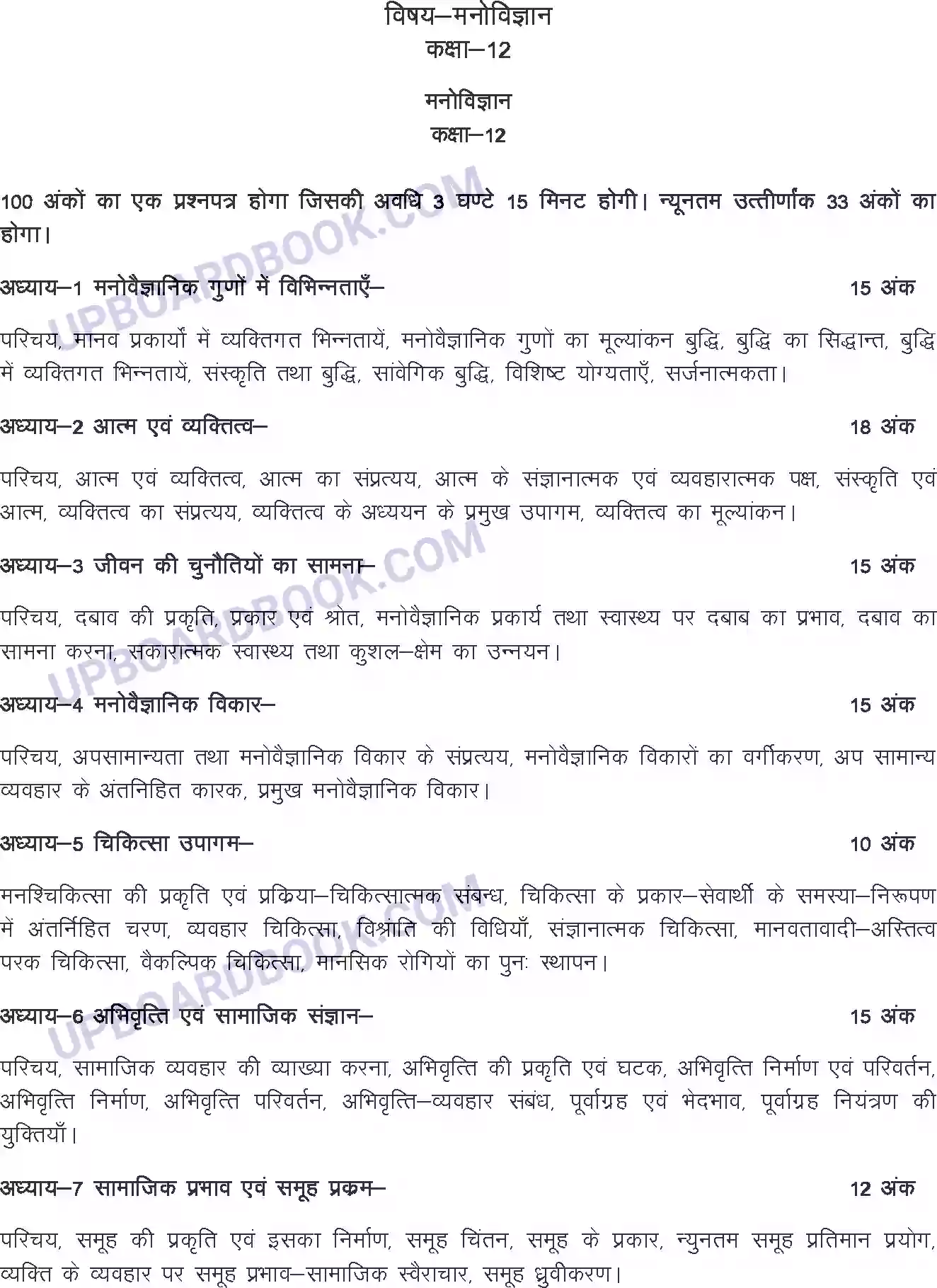 UP Board Syllabus for Class 12 Manovigyan Image 1