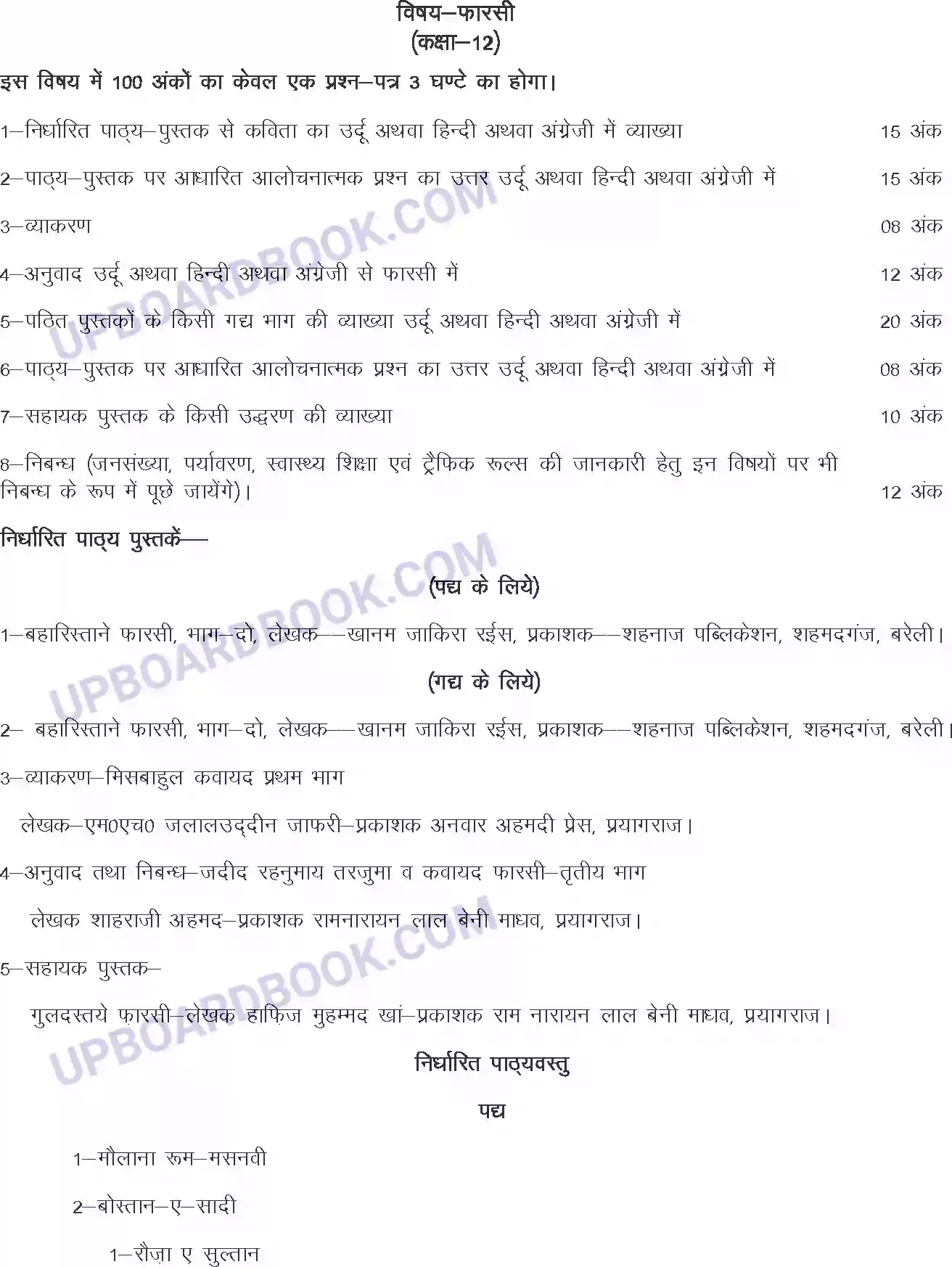 UP Board Syllabus for Class 12 Parsi Image 1