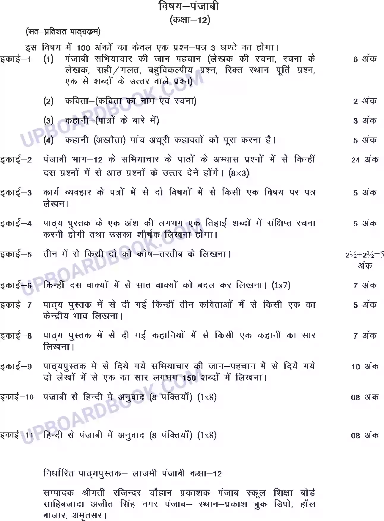 UP Board Syllabus for Class 12 Punjabi Image 1